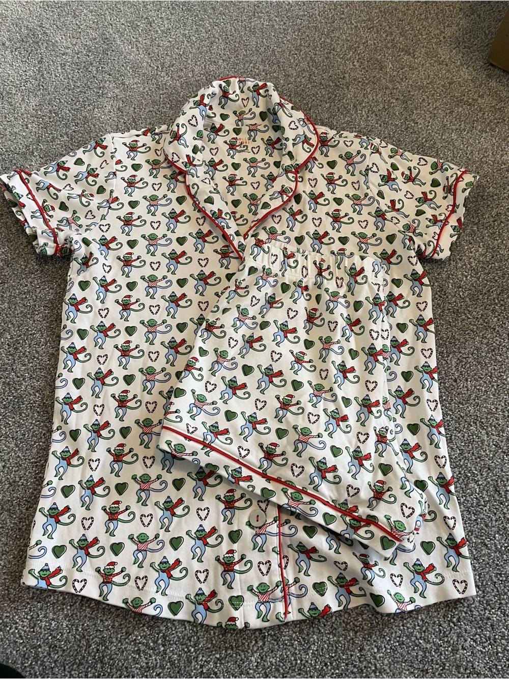 Roller Rabbit White Short Pajama Set with Red Trim and Multicolor Print - Picture 2 of 8